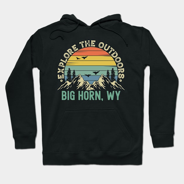 Big Horn, Wyoming - Explore The Outdoors - Big Horn, WY Colorful Vintage Sunset Hoodie by Feel Good Clothing Co.